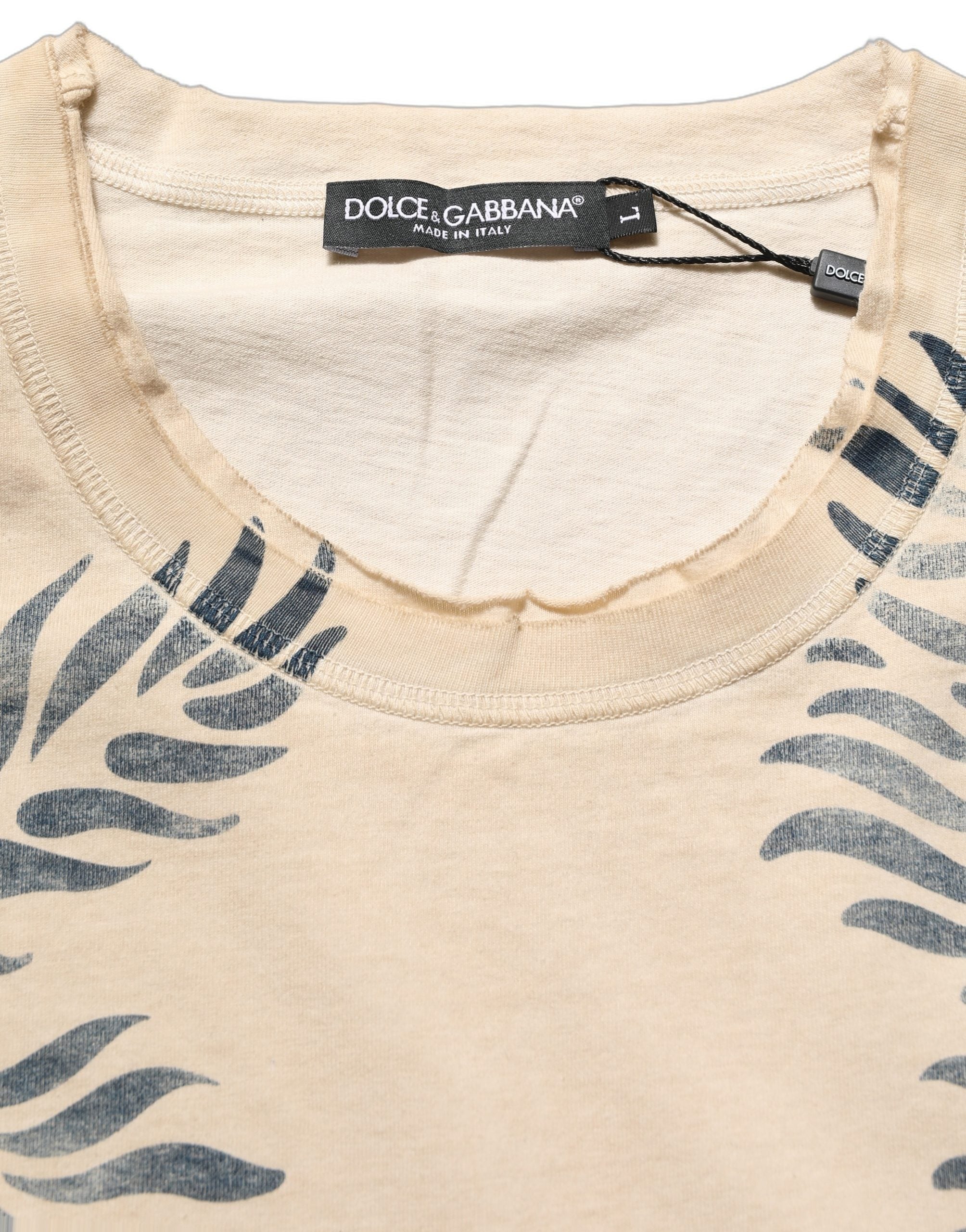 T-shirt beige en coton avec impression graphique Dolce & Gabbana, col rond, style décontracté.