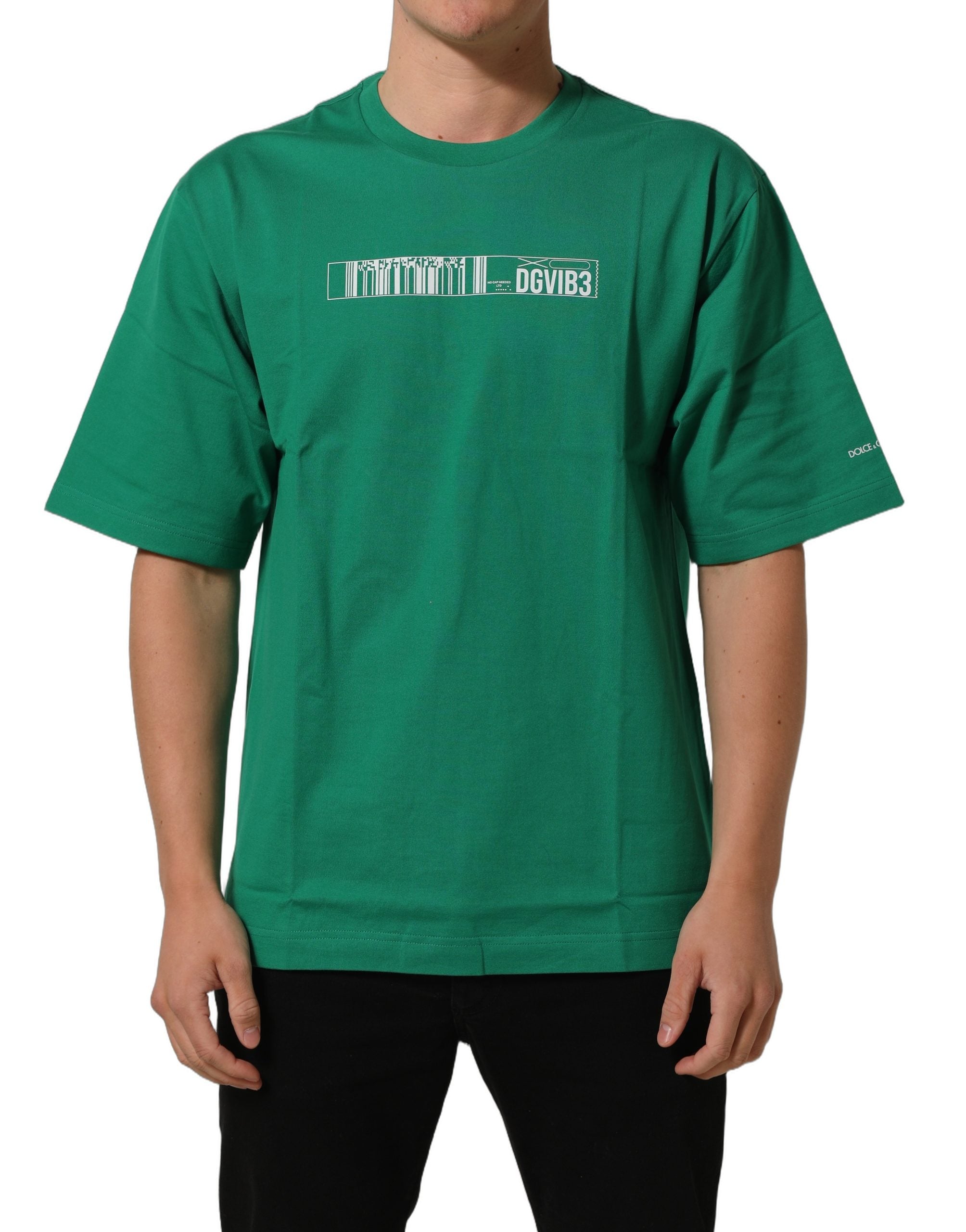 T-shirt Dolce & Gabbana en coton vert avec imprimé DGVIB3, col rond, style casual pour homme.