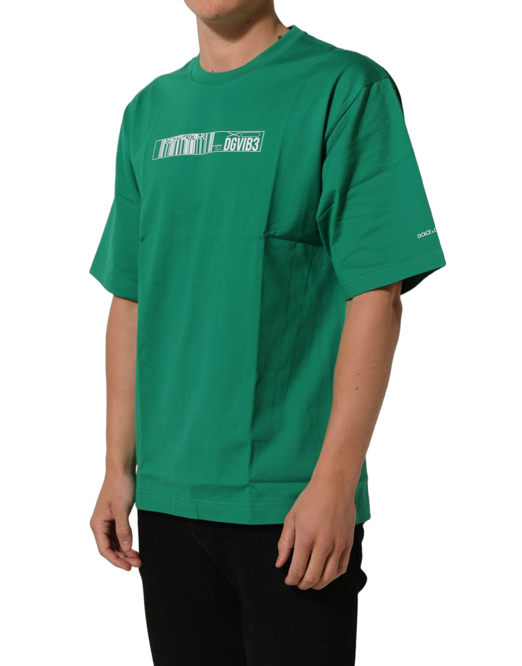 T-shirt à col ras du cou en coton vert Dolce & Gabbana avec imprimé DGVIB3, style casual et confortable.