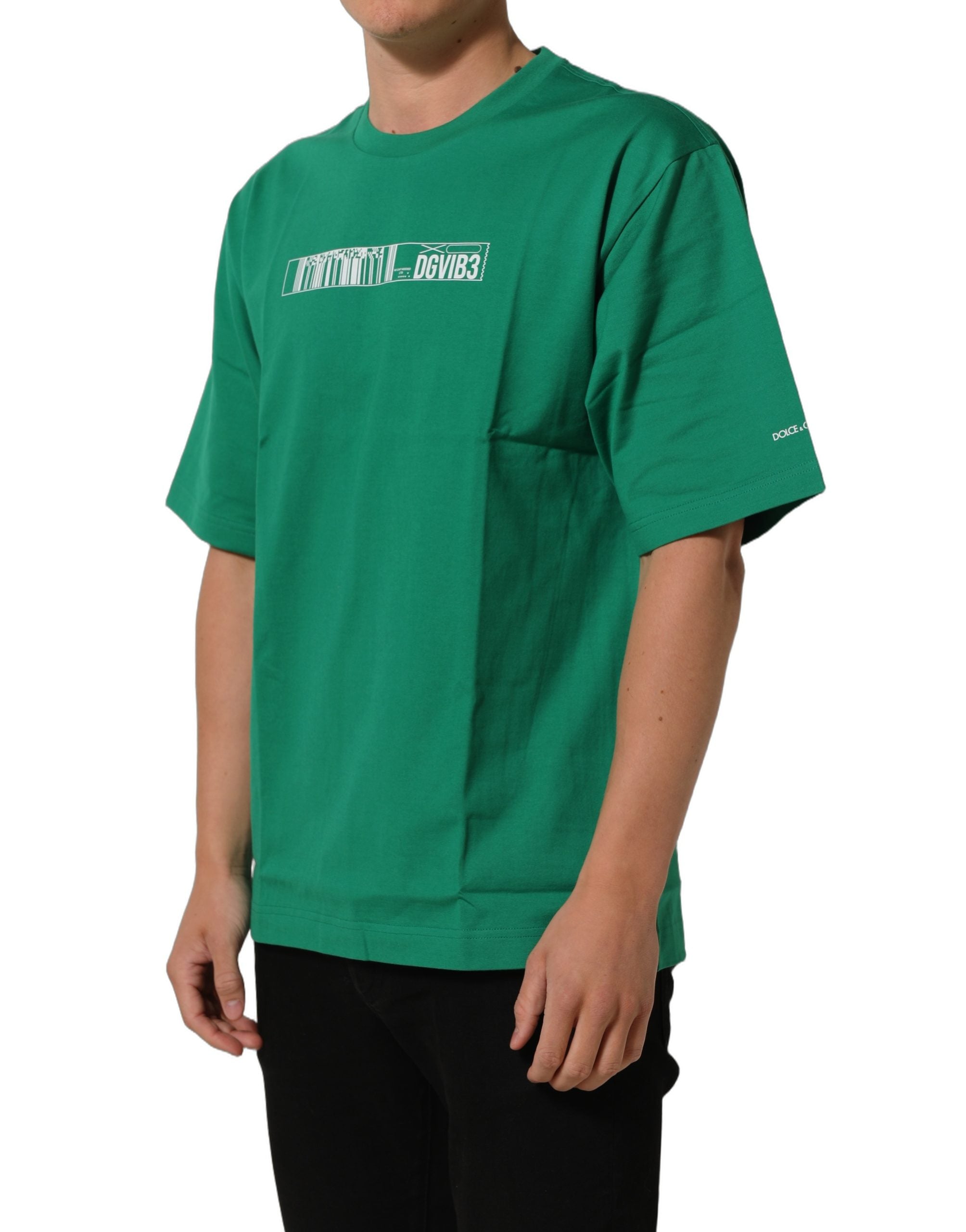 T-shirt à col ras du cou en coton vert Dolce & Gabbana avec imprimé DGVIB3, style casual et confortable.