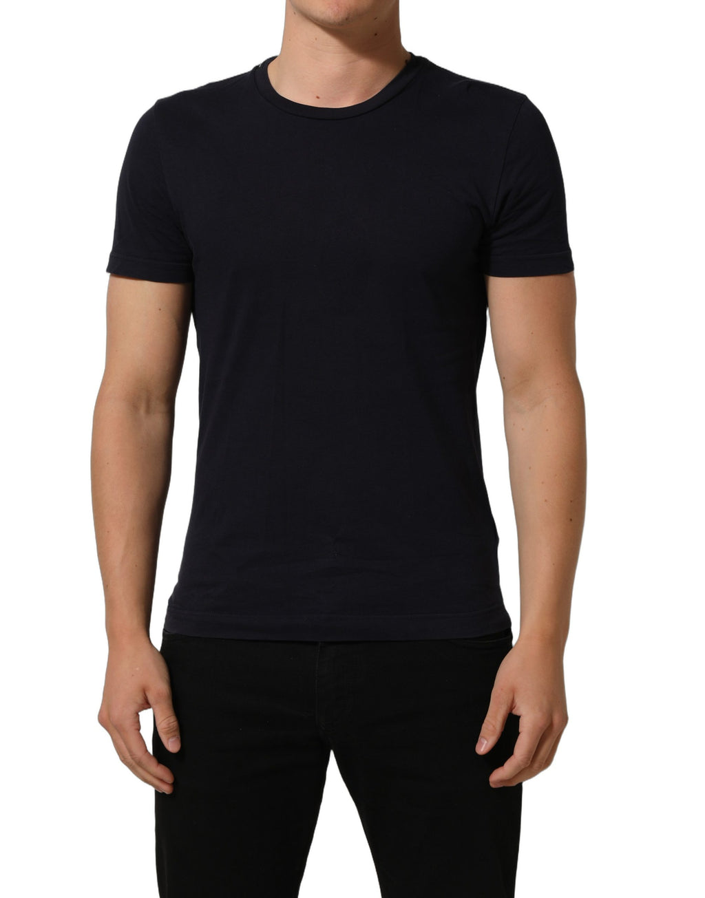 T-shirt noir en coton à manches courtes et col rond de Dolce & Gabbana, vue de face.