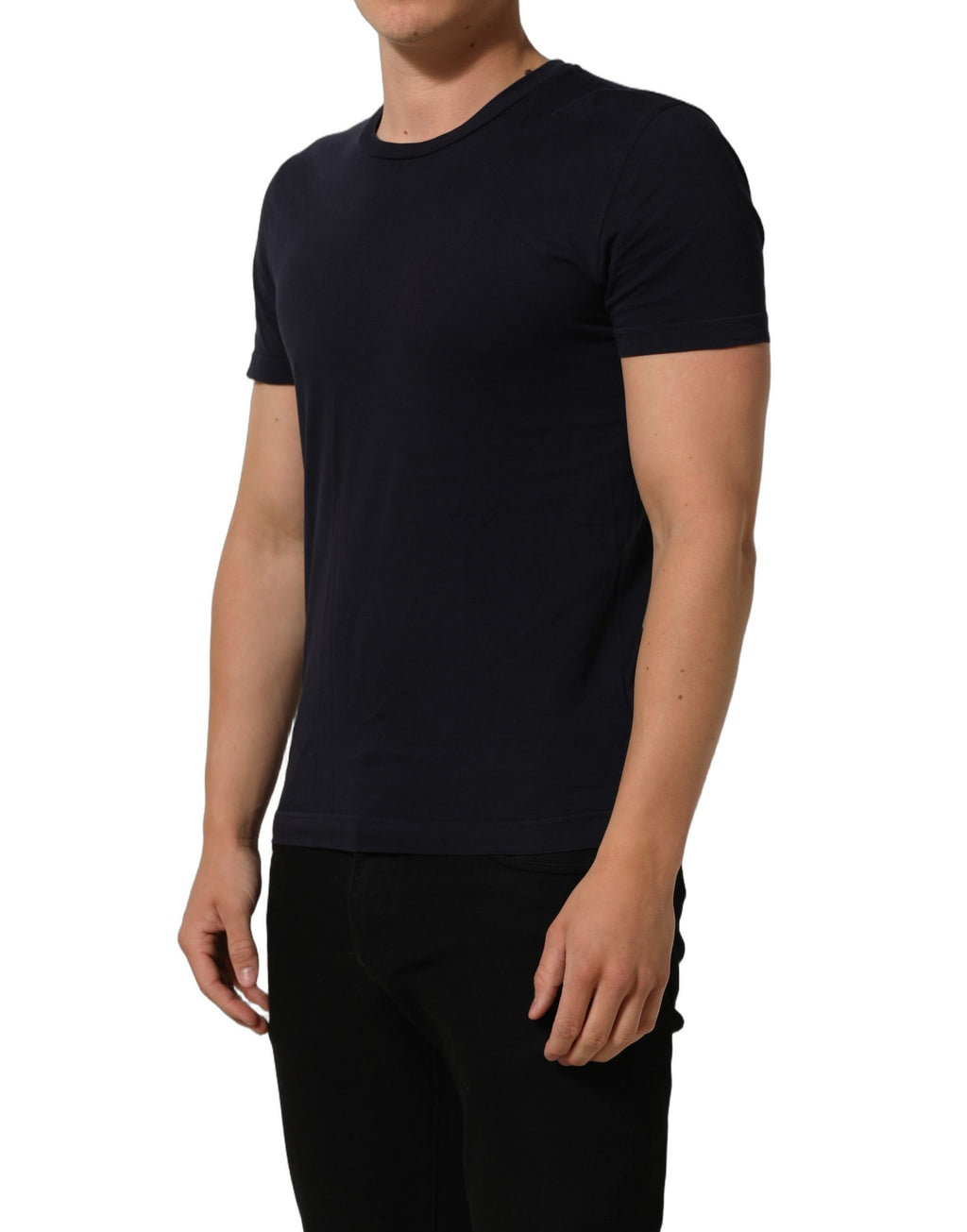 T-shirt noir en coton à manches courtes et col rond de Dolce & Gabbana, vue de face.