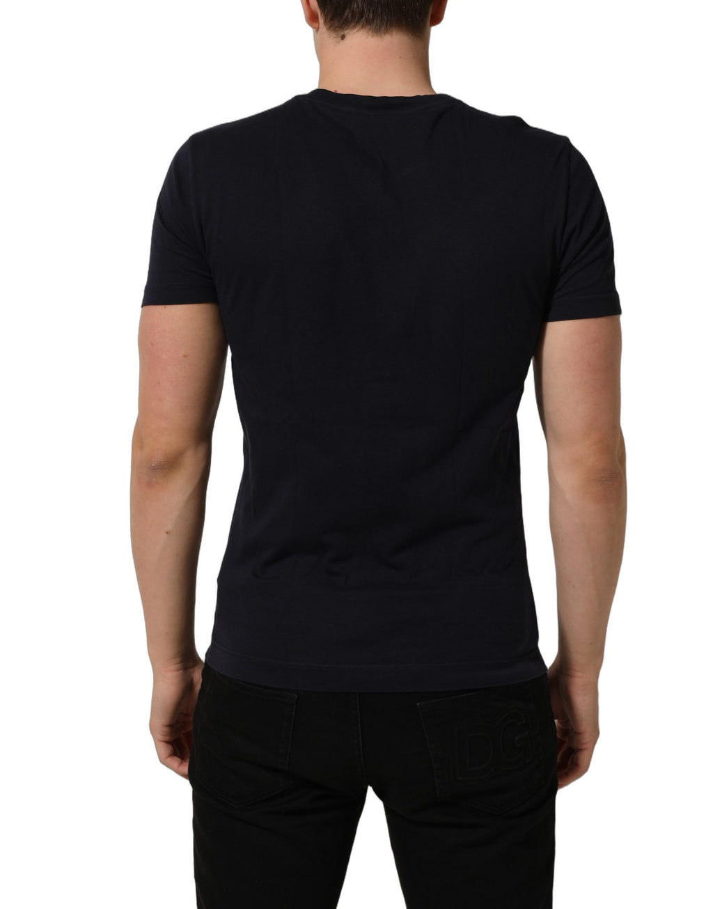 T-shirt noir en coton à manches courtes et col rond de Dolce & Gabbana, vue de face.