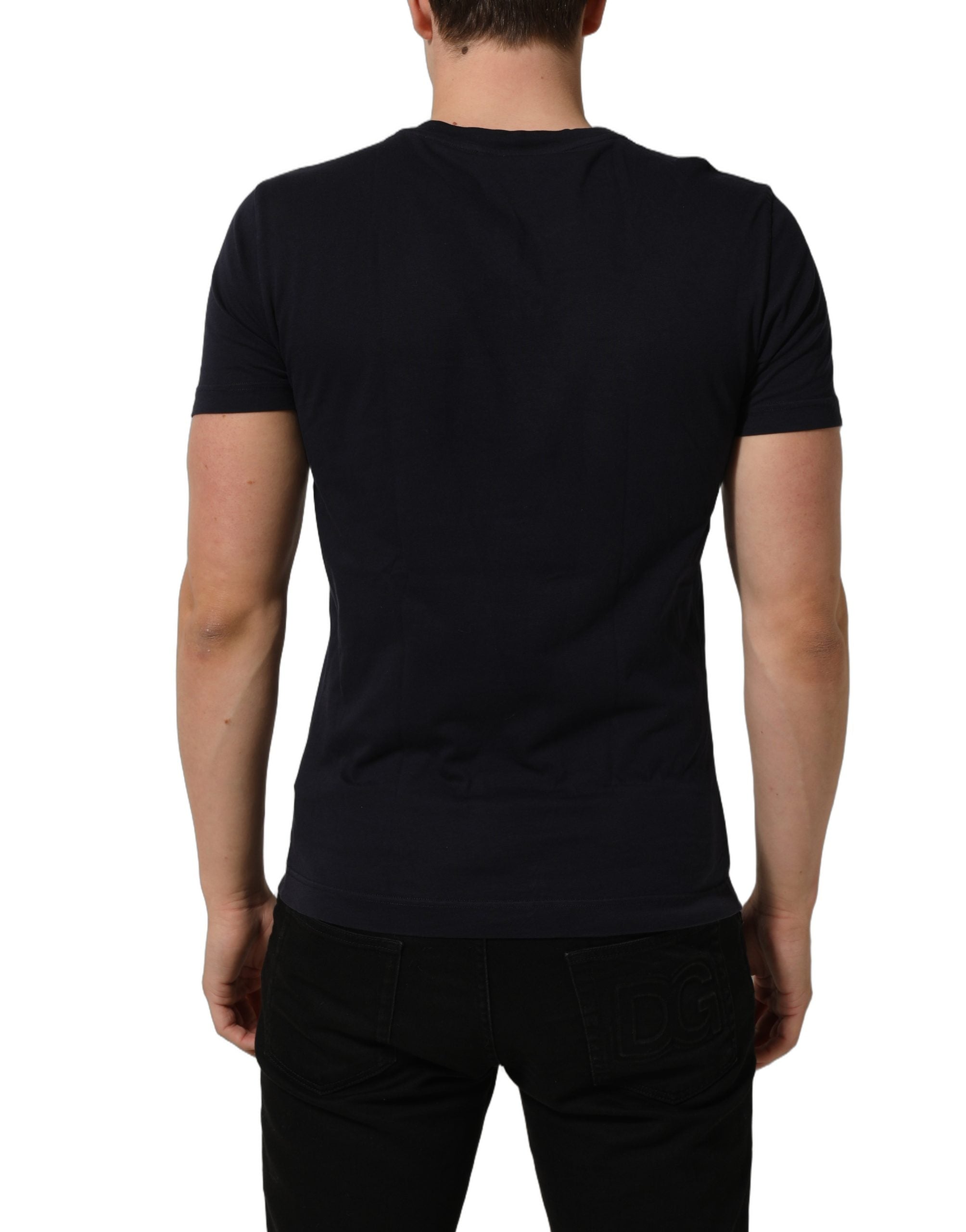T-shirt noir en coton à manches courtes et col rond de Dolce & Gabbana, vue de face.