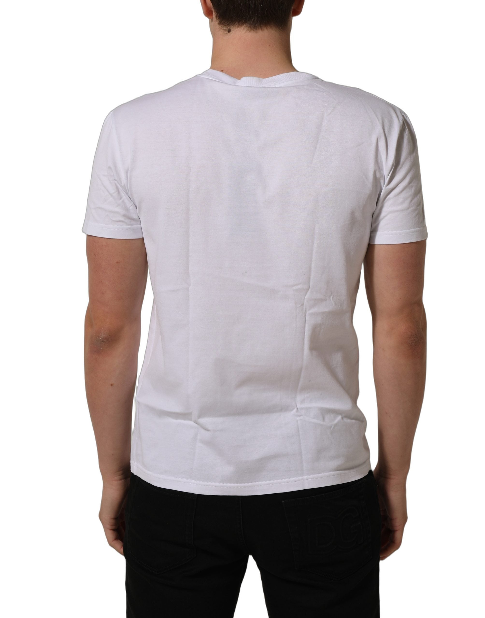 T-shirt blanc pour homme Dolce & Gabbana avec logo DG imprimé, manches courtes et style moderne.