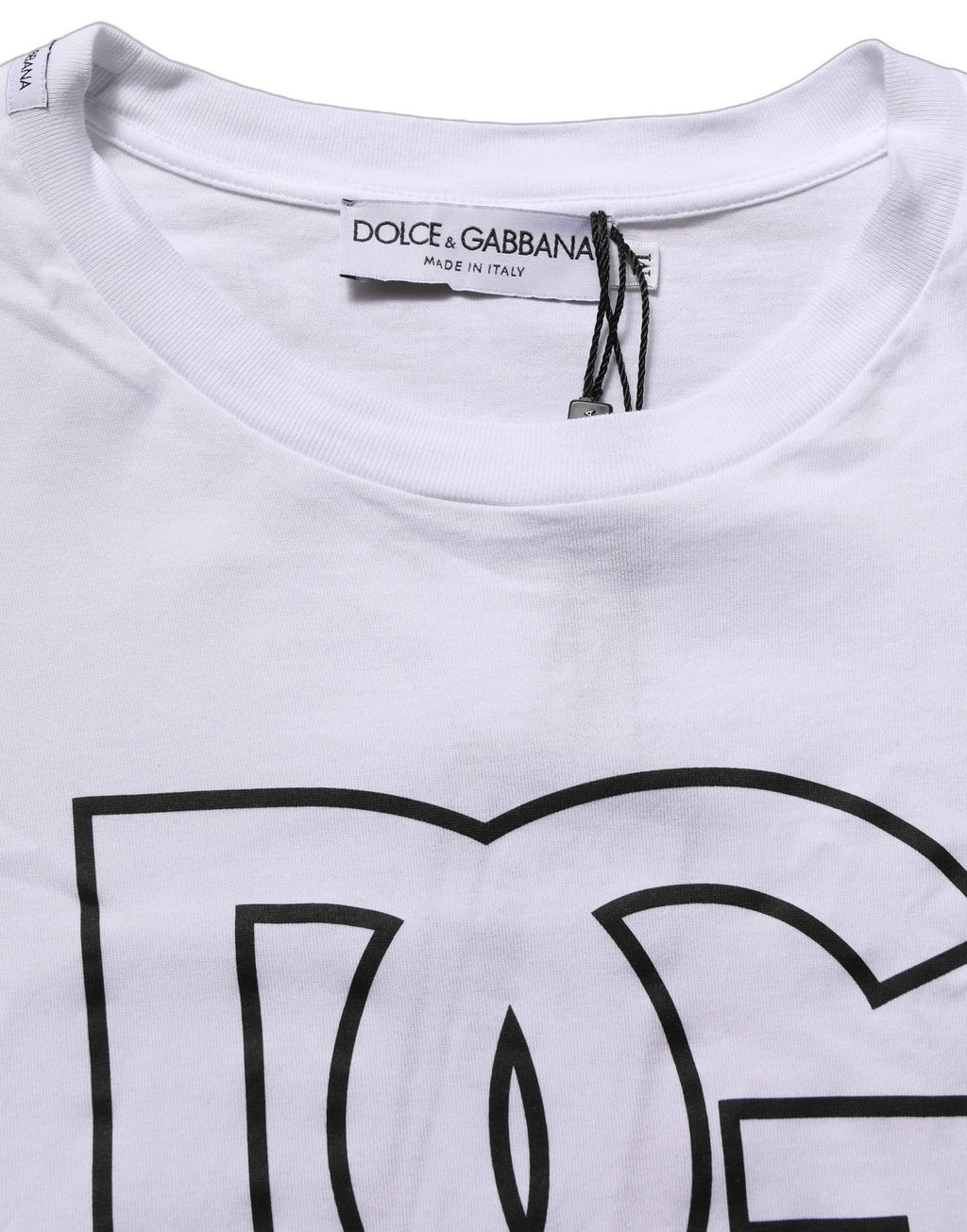T-shirt blanc pour homme Dolce & Gabbana avec logo DG imprimé à manches courtes et design élégant.