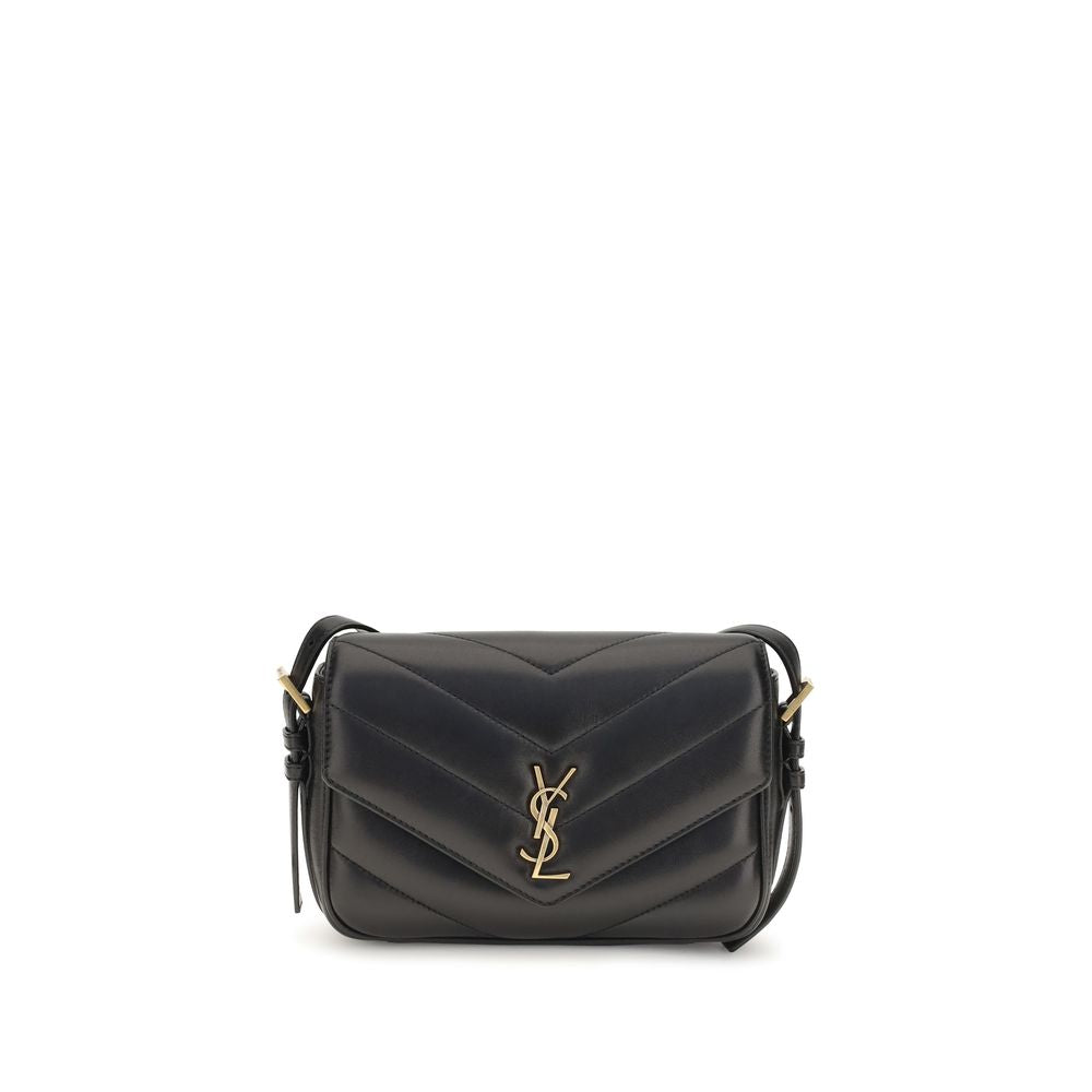 Sac à main Saint Laurent en cuir d'agneau noir Ovis Aries avec bandoulière et design élégant, visible en gros plan.