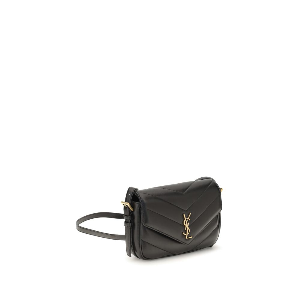 Sac à main Saint Laurent en cuir d'agneau noir Ovis Aries avec bandoulière en cuir et détails élégants.