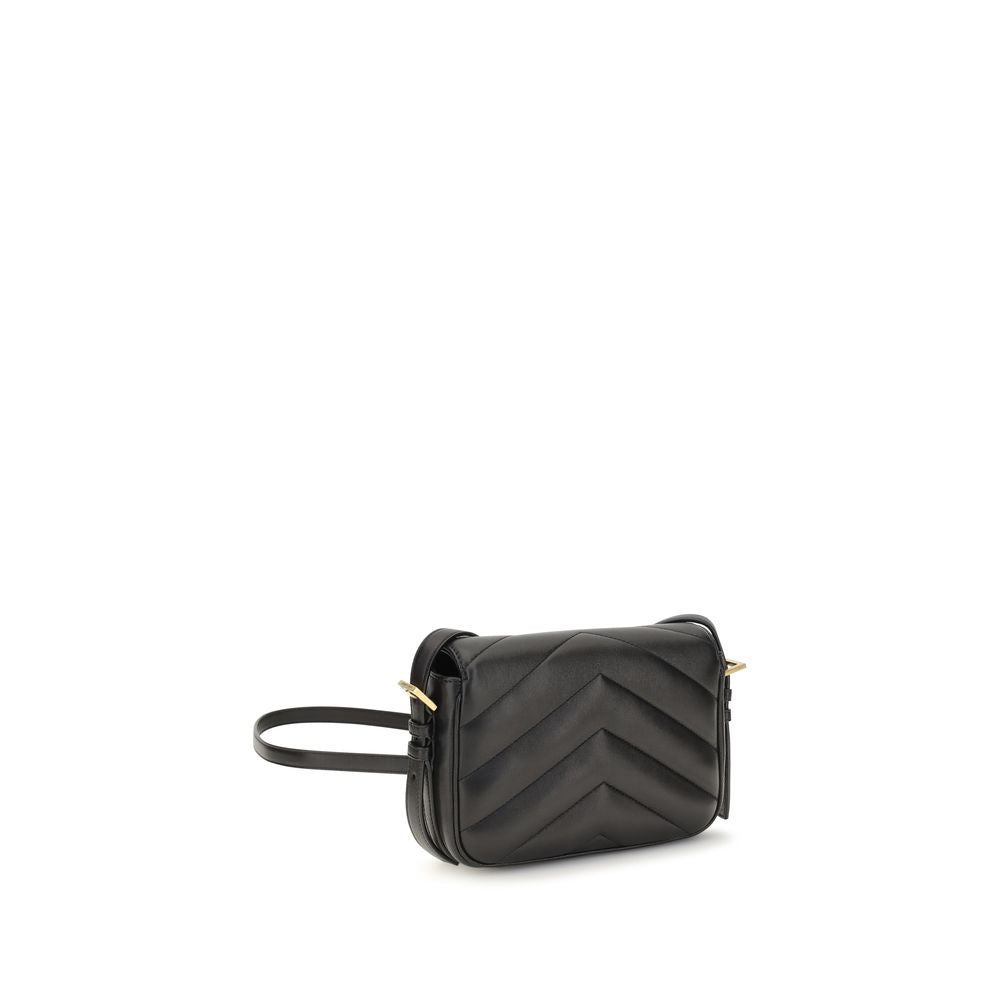 Sac à main Saint Laurent en cuir d'agneau noir Ovis Aries avec bandoulière et détails élégants, vue de face.