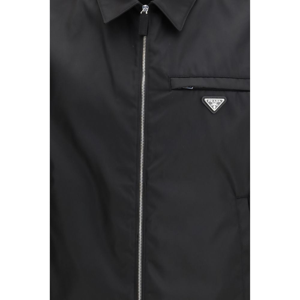 Prada Schwarze, recycelte Polyamid-Jacke in voller Länge