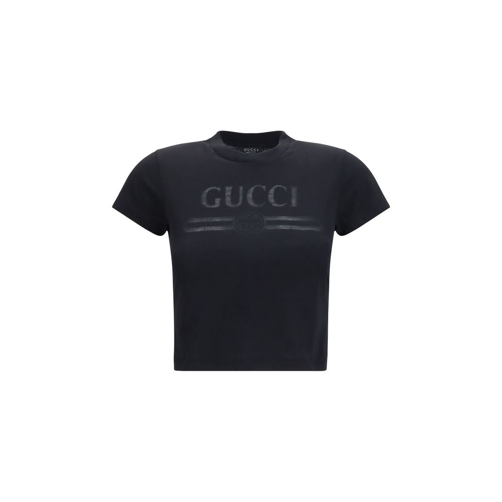 T-shirt noir en coton de Gucci avec logo emblématique, coupe classique et finition soignée.
