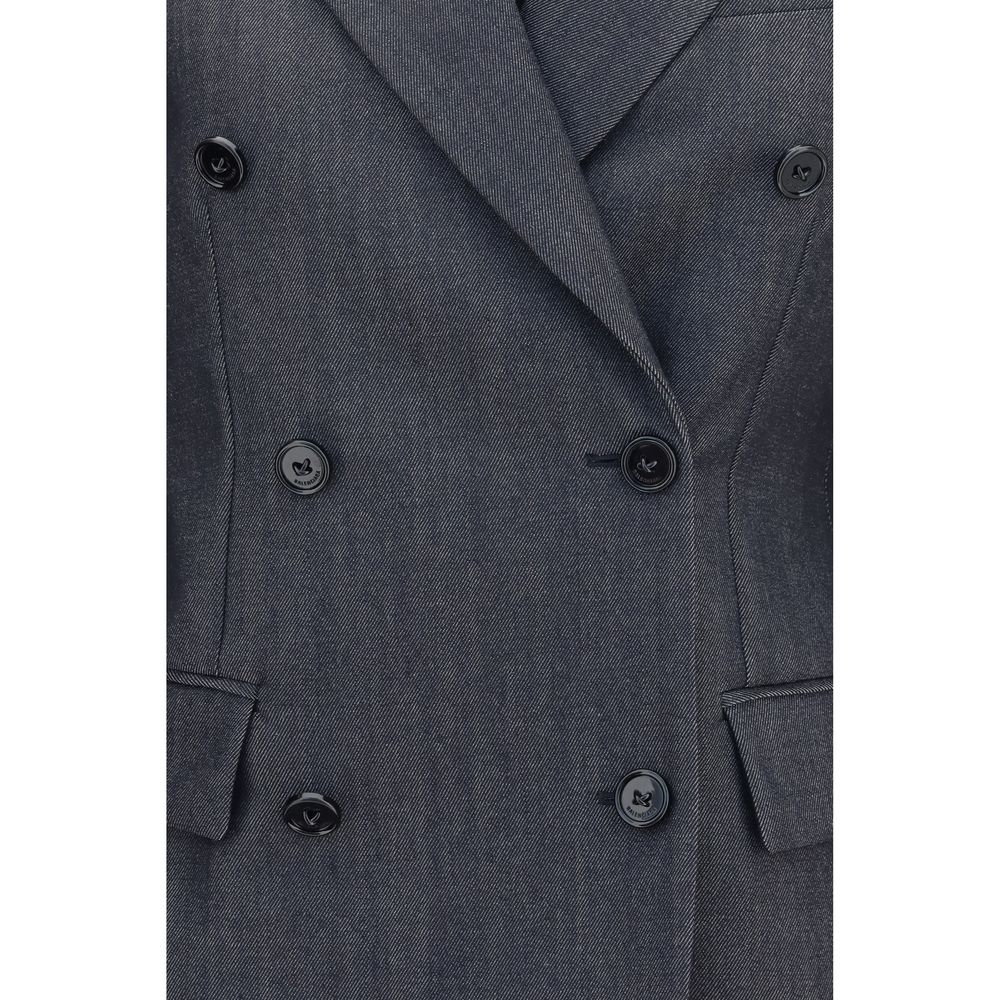 Blazer gris en laine Balenciaga Aries Oves, coupe élégante, porté sur un mannequin.