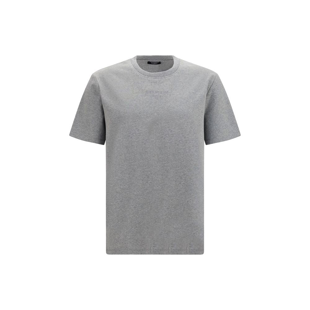 T-shirt gris en coton Balmain, coupe classique et logo discret visible sur le devant.