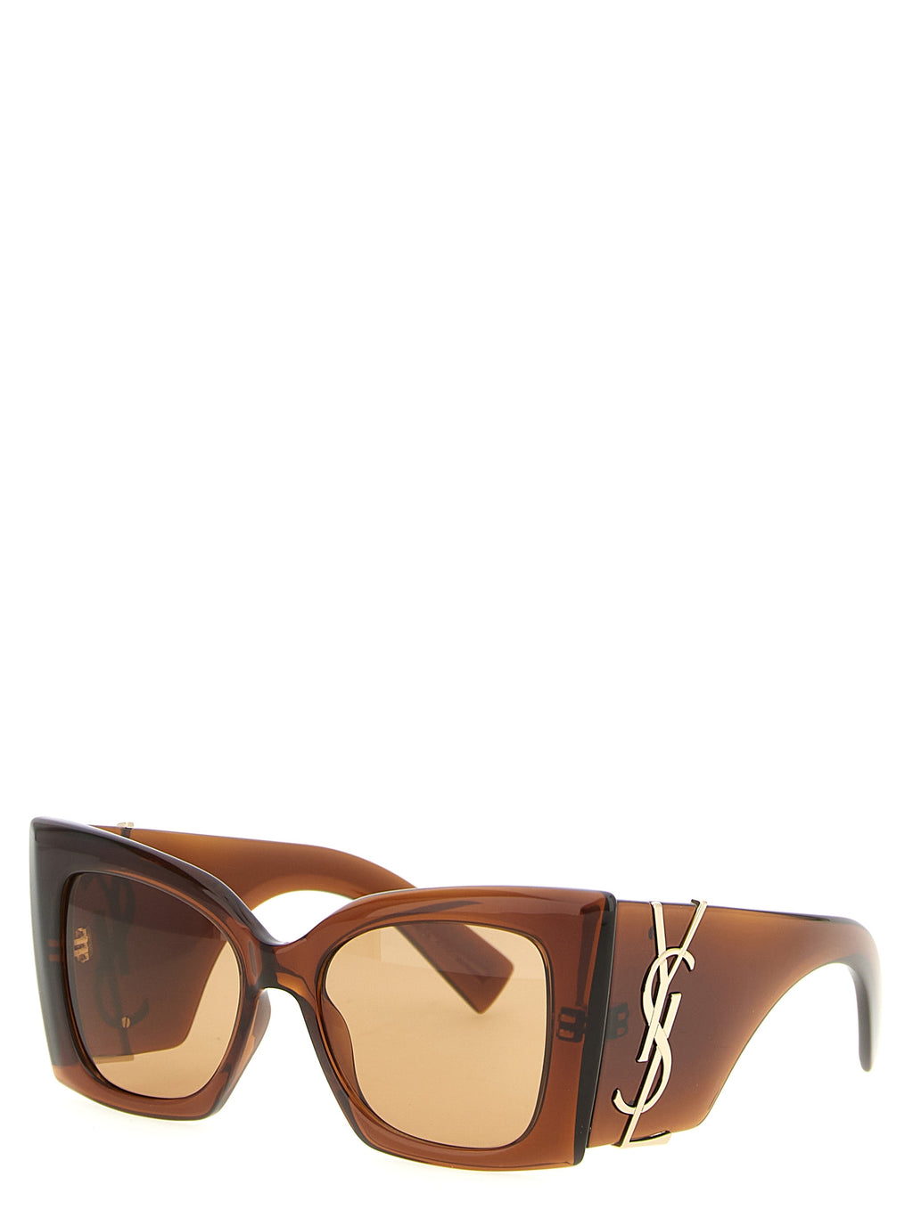 Lunettes de soleil en acétate marron de la marque Saint Laurent, style élégant et moderne, vues de face.