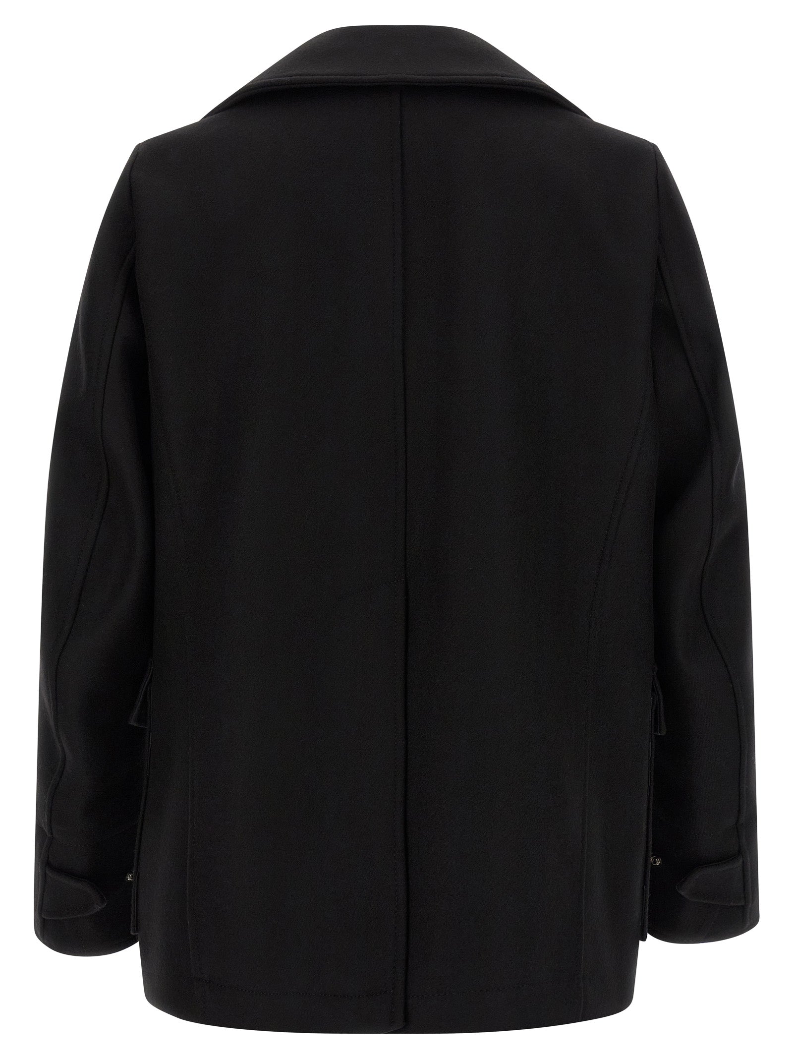 Manteau en laine noire Dsquared² pour homme, coupe élégante avec col classique et poches latérales.