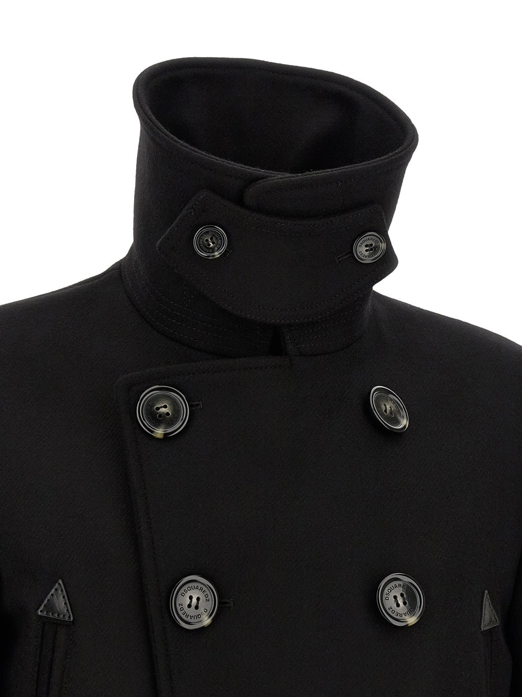 Manteau en laine noire Dsquared² pour homme, coupe classique et élégant, visible sur un fond neutre.