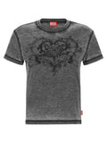 T-shirt gris en polyester de la marque Diesel, coupe classique, porté sur mannequin, vue de face.