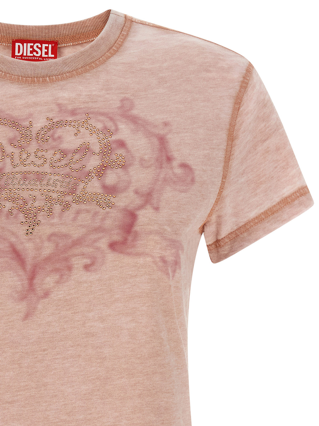 T-shirt multicolore en polyester Diesel, vue de face, avec logo et design coloré, porté sur mannequin.