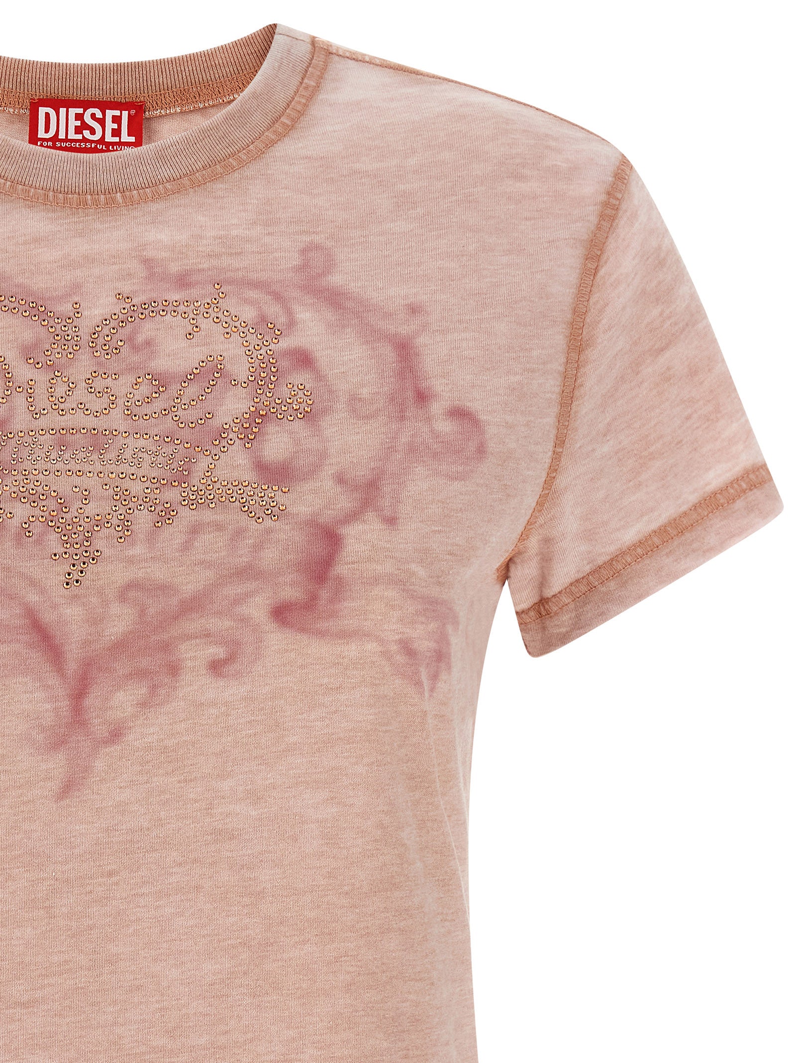 T-shirt multicolore en polyester Diesel, vue de face, avec logo et design coloré, porté sur mannequin.