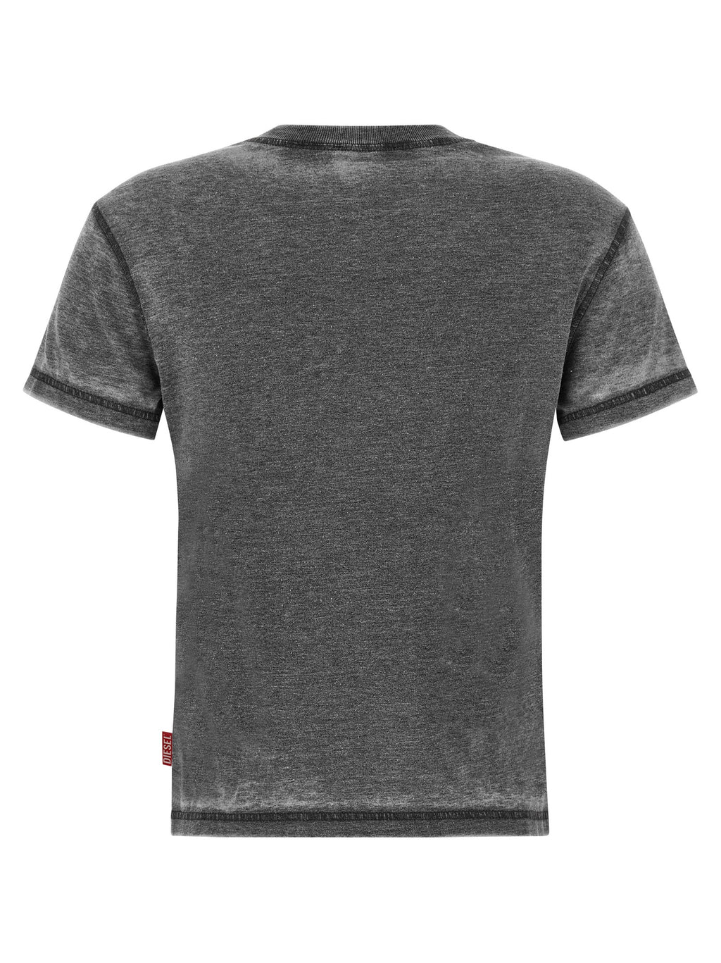 T-shirt gris en polyester de la marque Diesel, coupe classique avec logo discret sur la poitrine, vue de face.