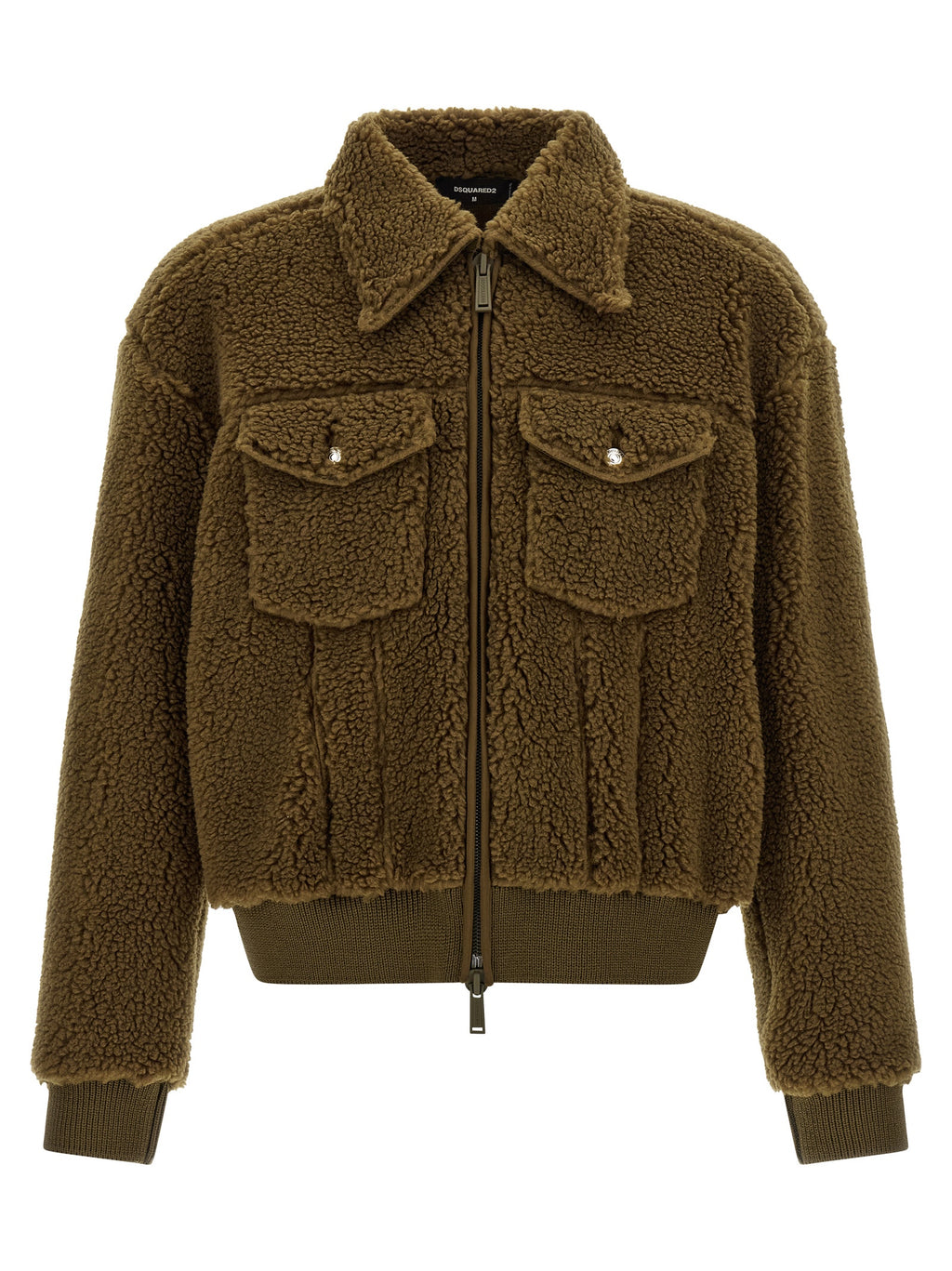 Veste longue en polyester marron de la marque Dsquared², visible avec détails de conception sur la photo.