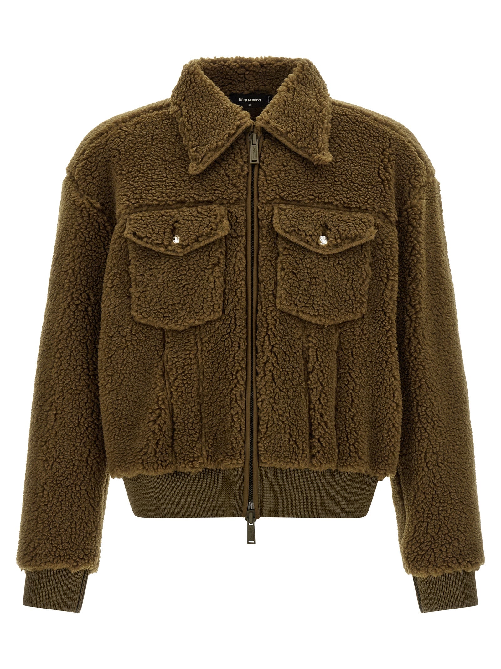 Veste longue en polyester marron de la marque Dsquared², visible avec détails de conception sur la photo.