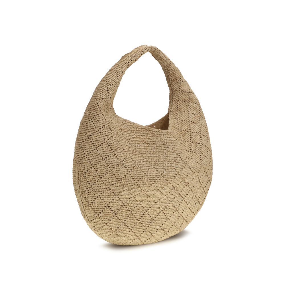 Sac à bandoulière beige en raffia de Saint Laurent, élégant et tendance, avec détails en cuir et finition raffinée.