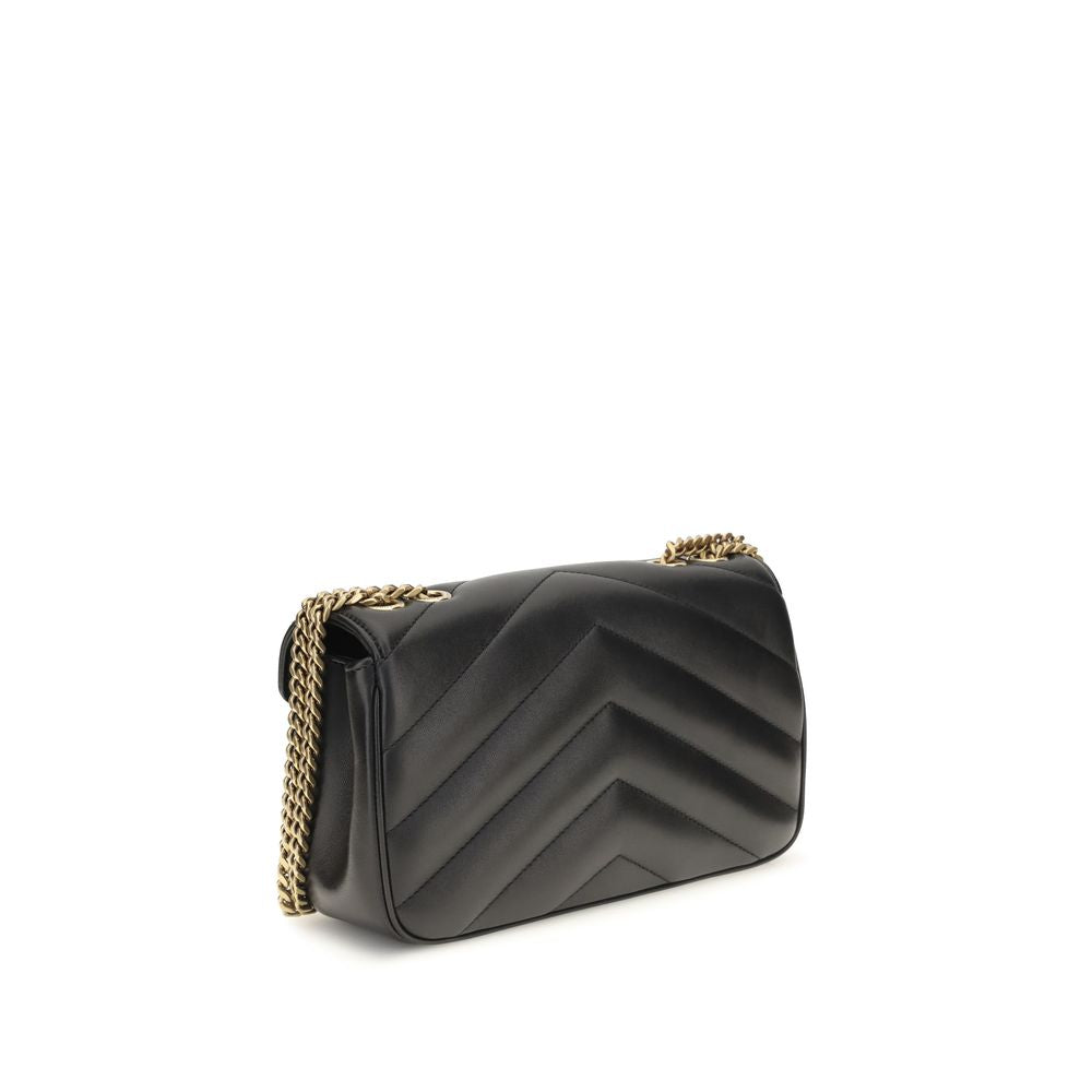 Sac à main Saint Laurent en cuir d'agneau noir Ovis Aries avec bandoulière et détails élégants, vue de face.