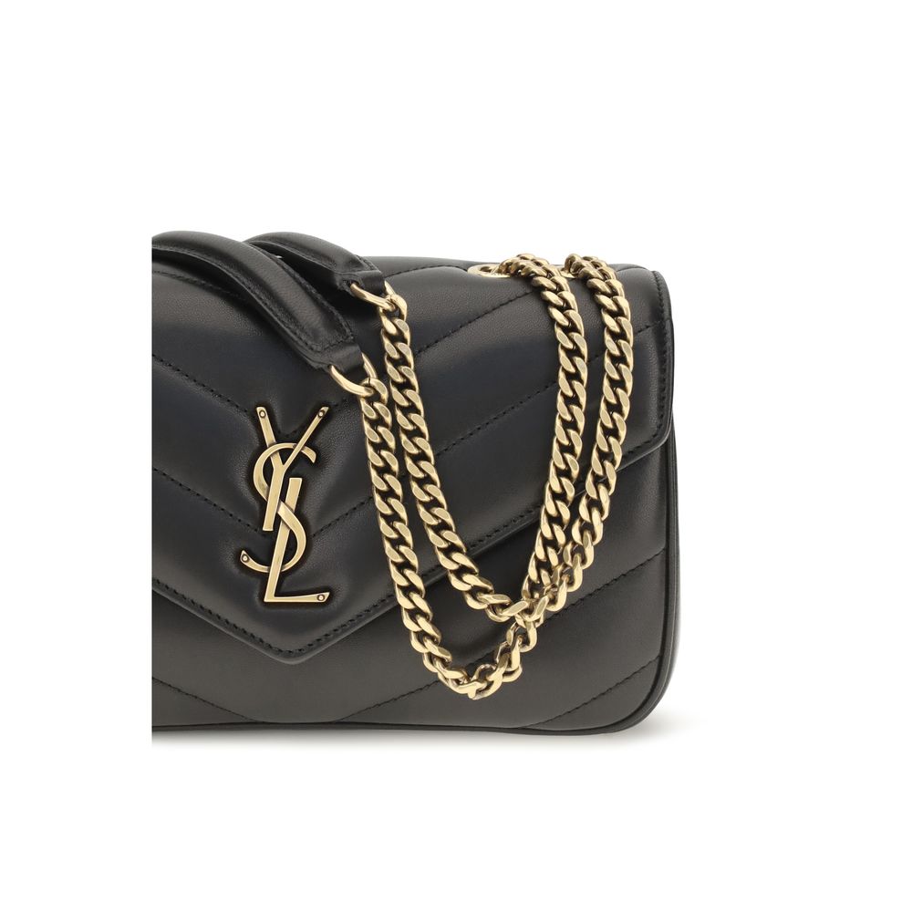 Sac à épaule Saint Laurent en agneau noir Ovis Aries, détails élégants et finition sophistiquée visible sur l'image.