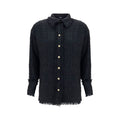 Chemise noire en polyamide Balmain avec motif géométrique, manches longues et coupe élégante, vue de face.