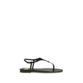 Sandales plates en cuir de veau noir Saint Laurent Bos Taurus, élégantes et raffinées pour femmes.