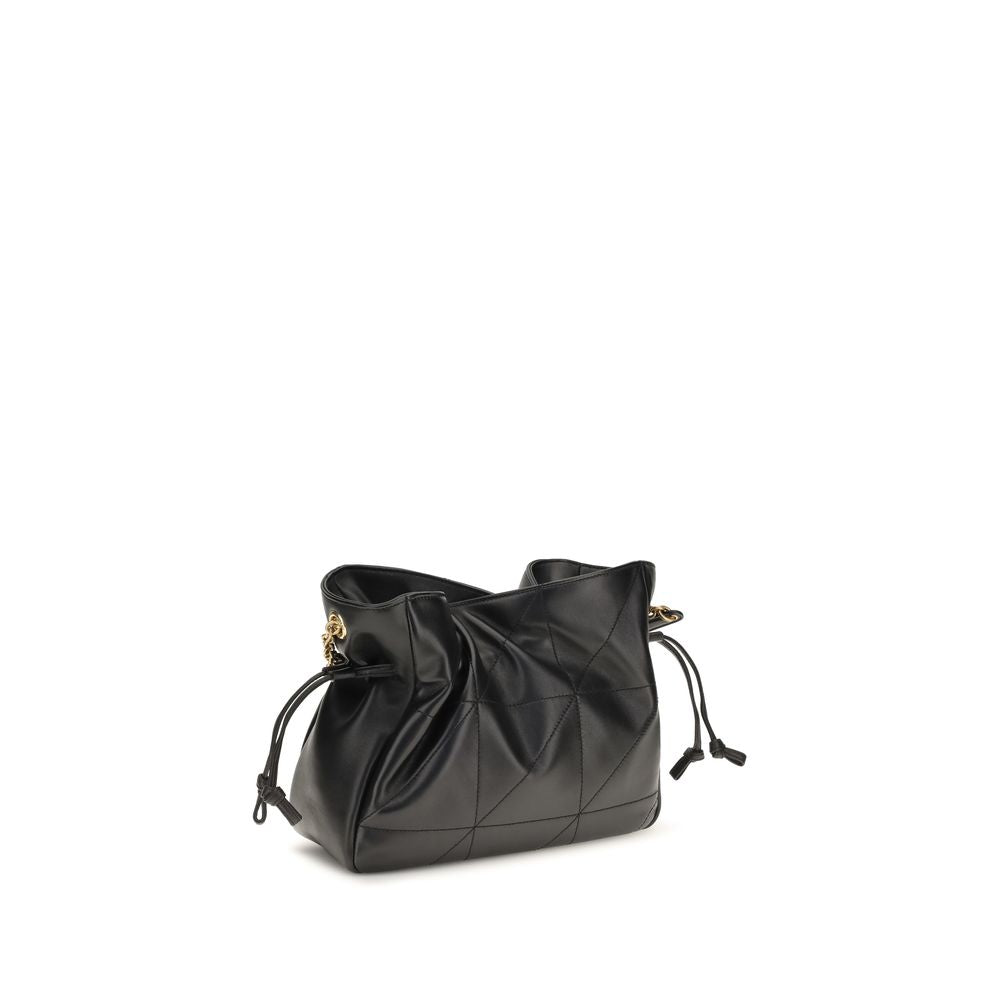 Pochette Saint Laurent en cuir d'agneau noir Ovis Aries, design élégant et sophistiqué, vue de face avec détails de la fermeture.