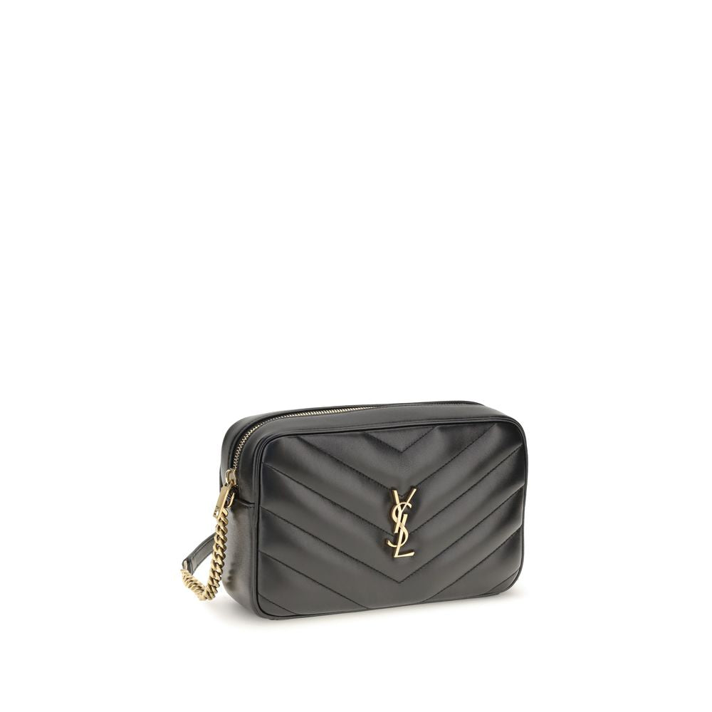 Sac à épaule Saint Laurent en agneau noir Ovis Aries, détail élégant et finition raffinée, vue de face.