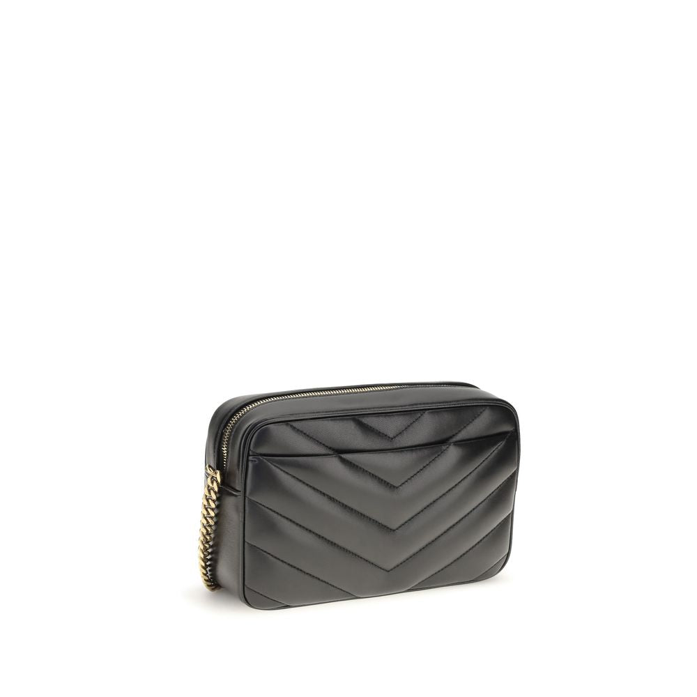 Sac à épaule Saint Laurent en agneau noir Ovis Aries, design élégant avec détails sophistiqués et finition en cuir de qualité.