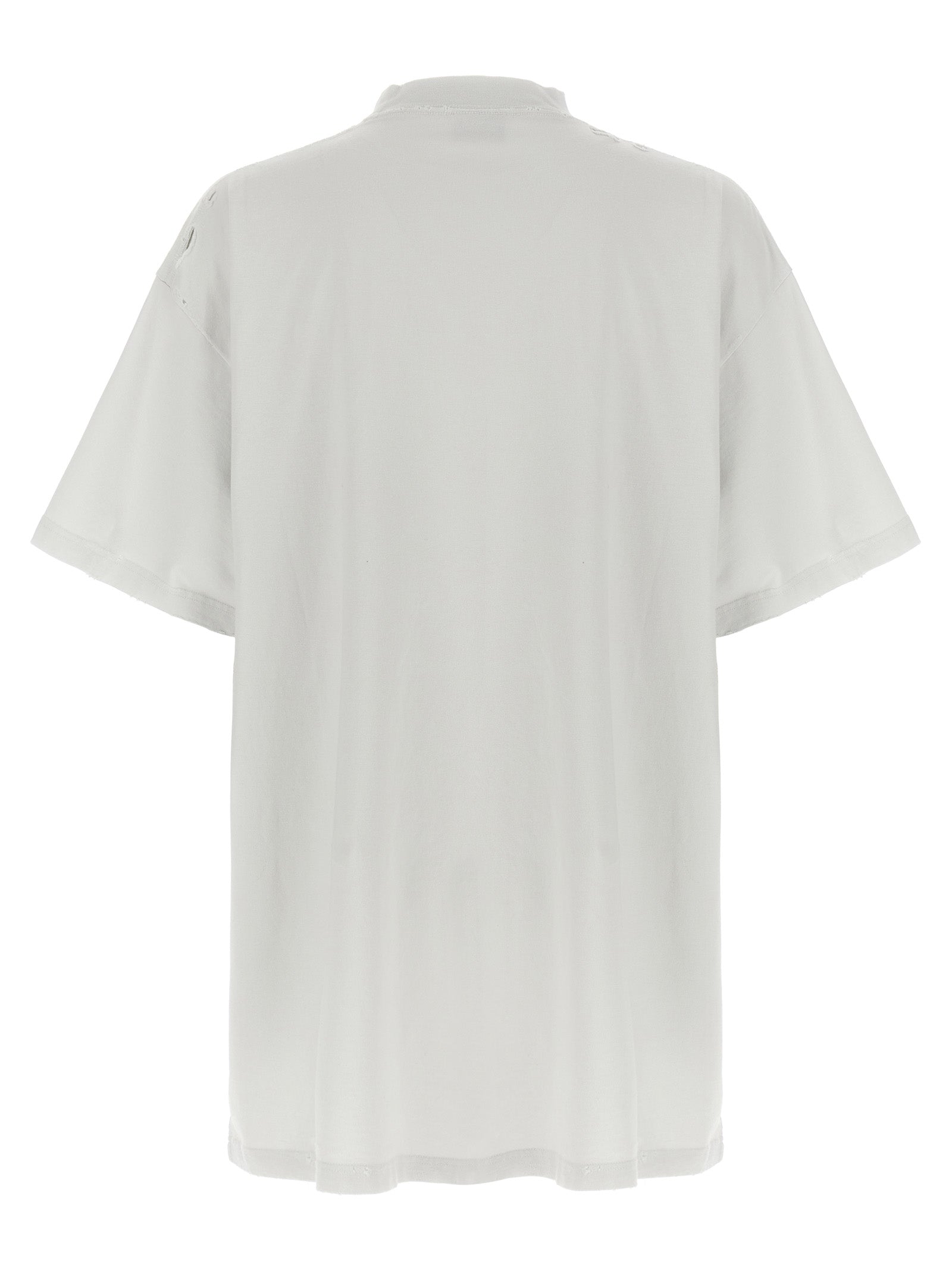 T-shirt blanc en coton de la marque Balenciaga, coupe classique avec logo visible sur la poitrine, vue de face.