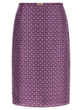 Jupe midi en soie violette de Gucci, coupe élégante et fluide, idéale pour un style sophistiqué.