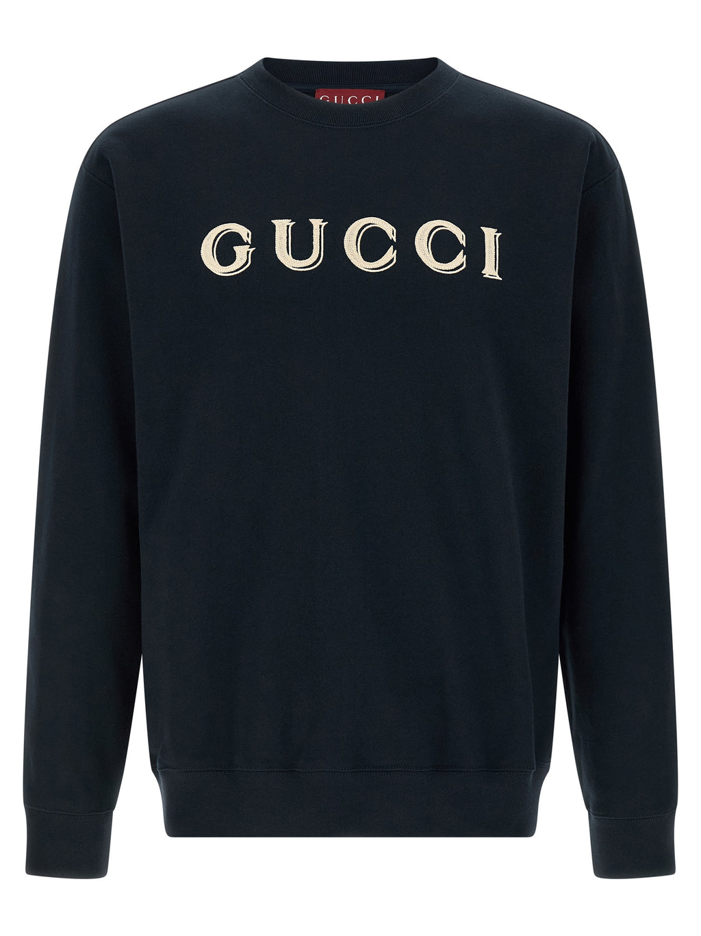 Sweatshirt en coton bleu Gucci pour homme, avec logo Gucci visible sur la poitrine, confort et style décontracté.