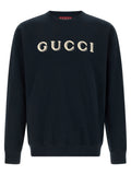Sweatshirt en coton bleu Gucci pour homme, avec logo Gucci visible sur la poitrine, confort et style décontracté.