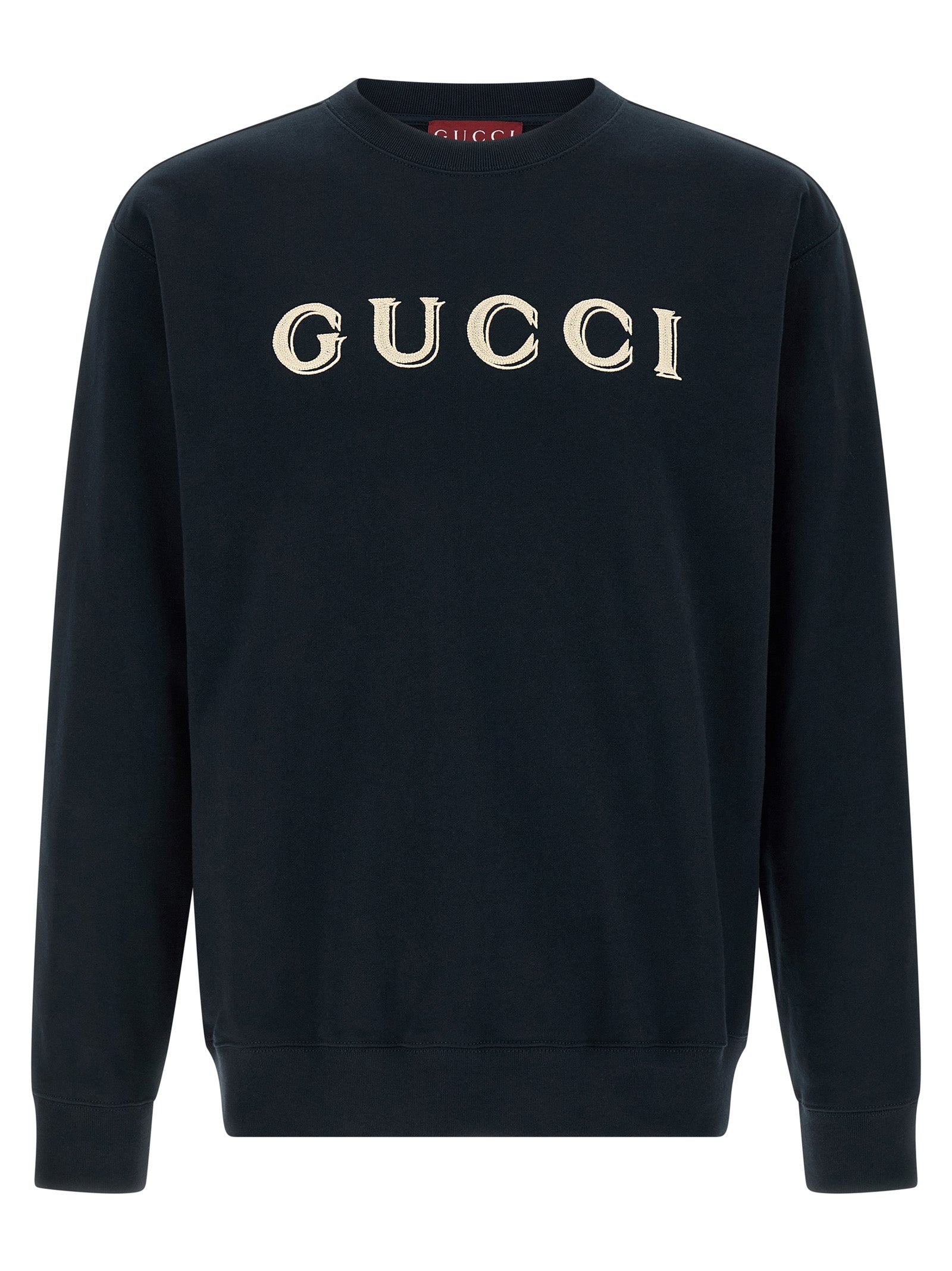 Sweatshirt en coton bleu Gucci pour homme, avec logo Gucci visible sur la poitrine, confort et style décontracté.