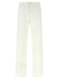Jeans Gucci en coton blanc à coupe droite, visibles avec détails de couture et taille, sur fond neutre.
