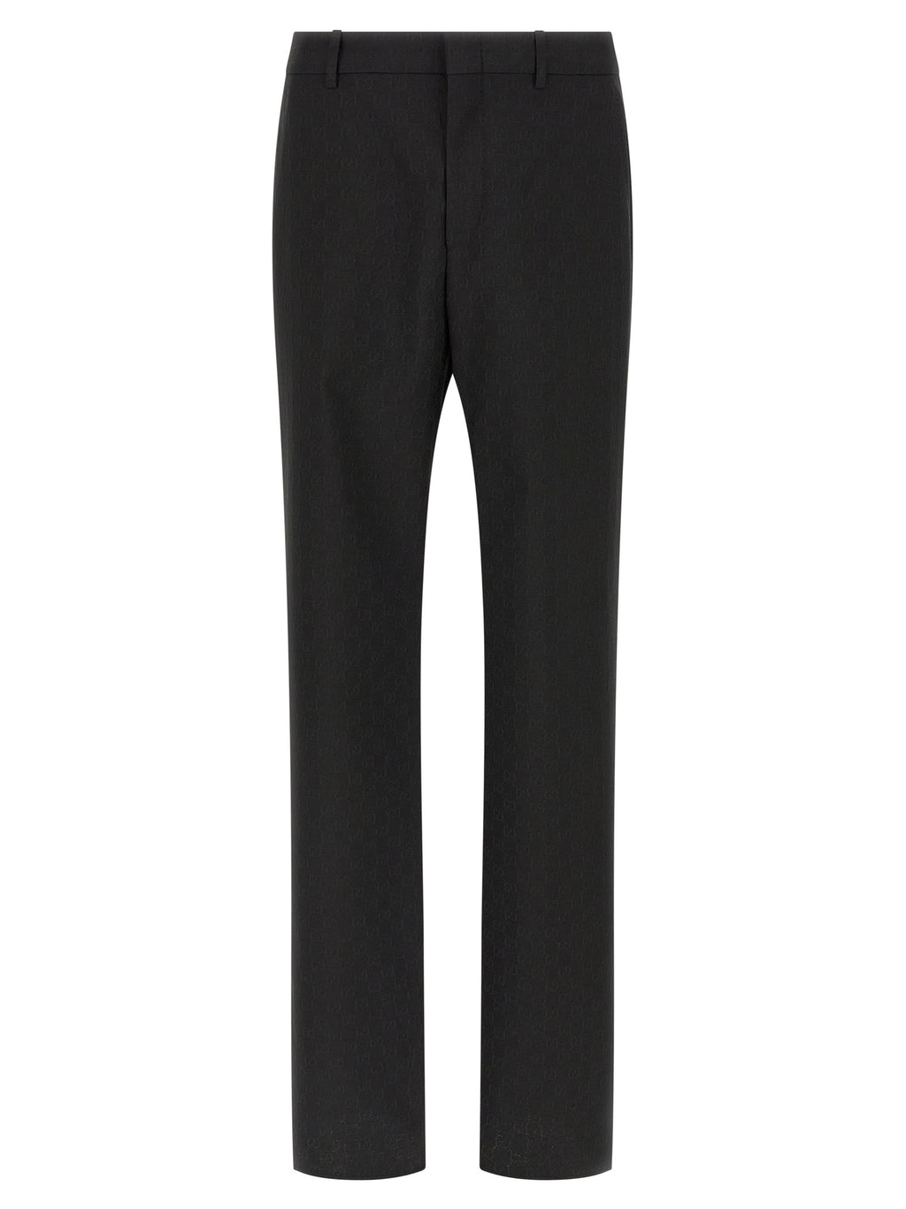 Pantalon de costume noir en polyester Gucci, coupe élégante, porté sur un mannequin avec une ceinture assortie.