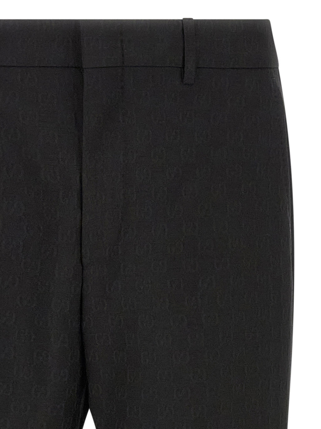Pantalon de costume noir en polyester Gucci pour homme, élégante coupe classique visible sur l'image.