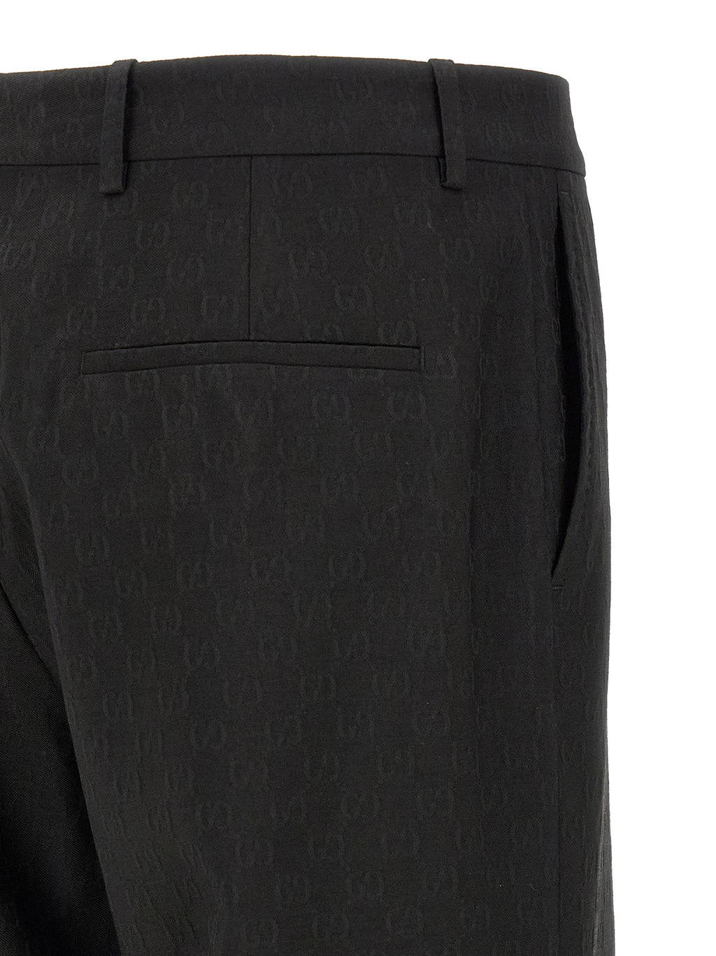 Pantalon de costume noir en polyester Gucci pour homme, vue de face, élégant et ajusté.