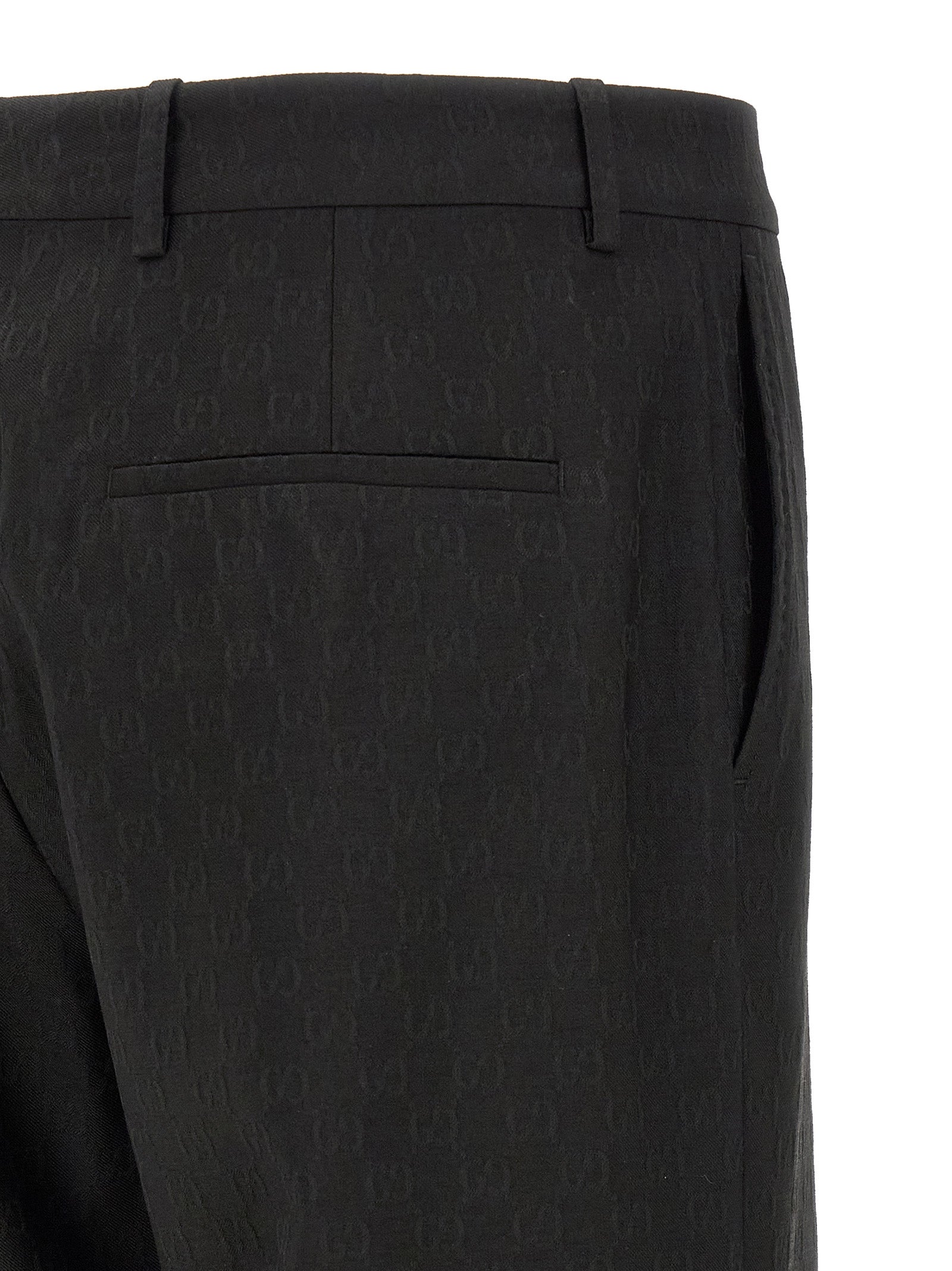 Pantalon de costume noir en polyester Gucci pour homme, vue de face, élégant et ajusté.