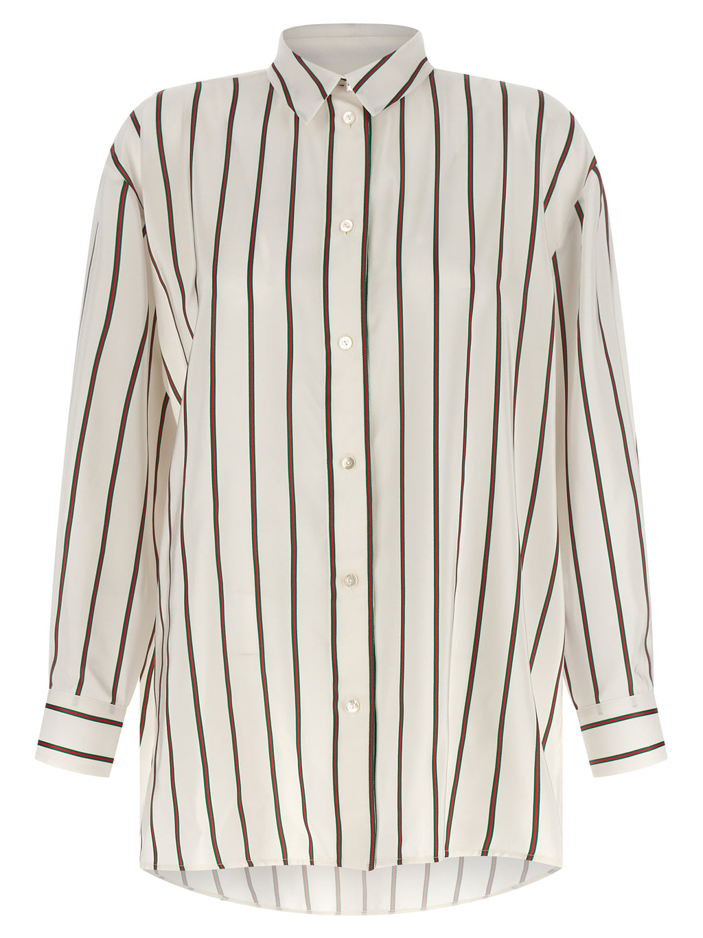 Chemise en soie blanche Gucci, élégante blouse pour femme avec détails sophistiqués, vue de face sur l'image.