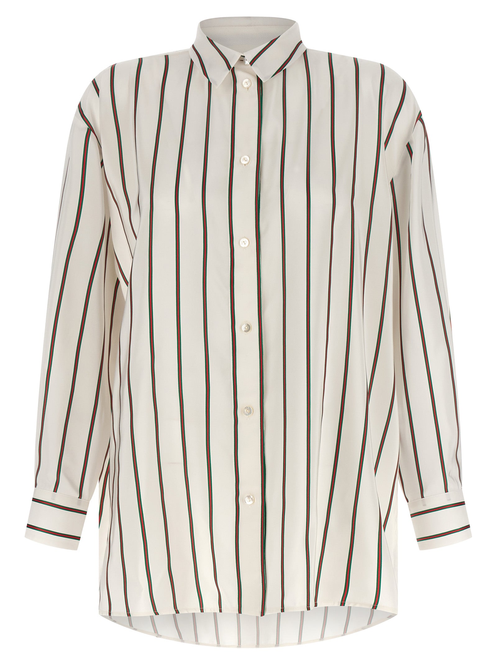 Chemise en soie blanche Gucci, élégante blouse pour femme avec détails sophistiqués, vue de face sur l'image.