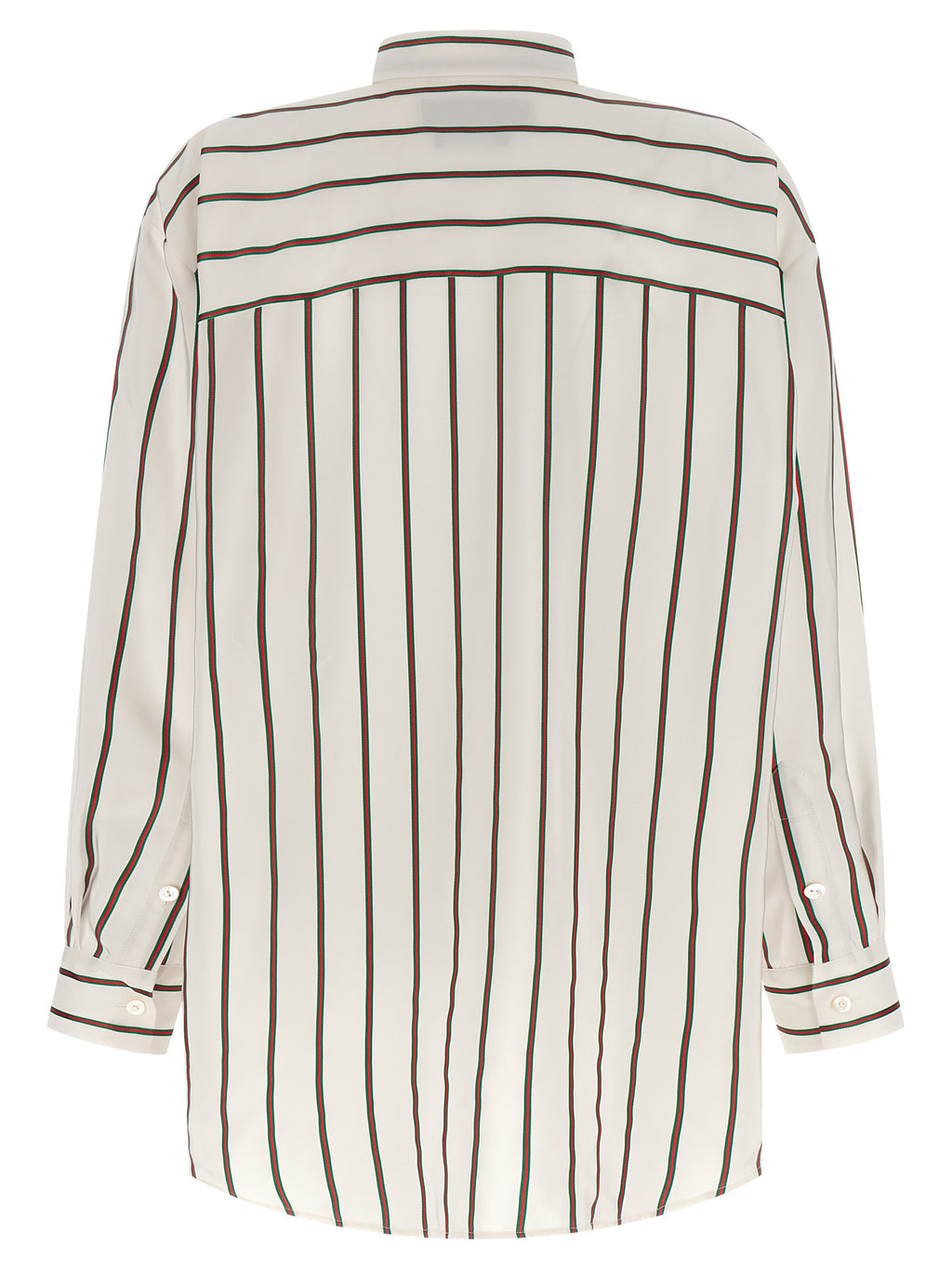 Blouse en soie blanche Gucci pour femme, détail élégant et tissu fluide, vue de face sur fond neutre.