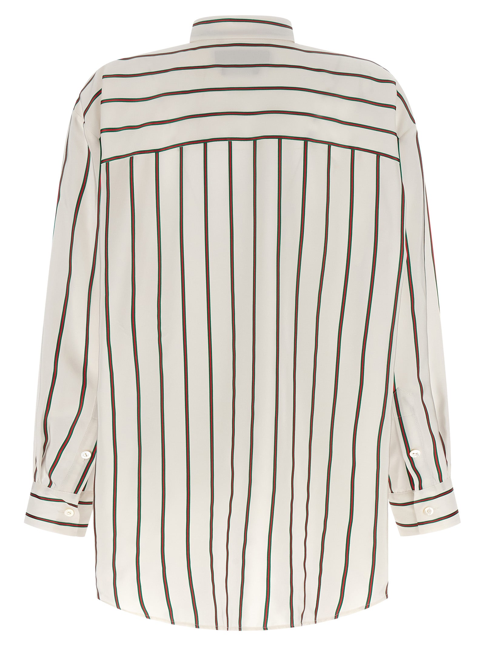 Blouse en soie blanche Gucci pour femme, détail élégant et tissu fluide, vue de face sur fond neutre.