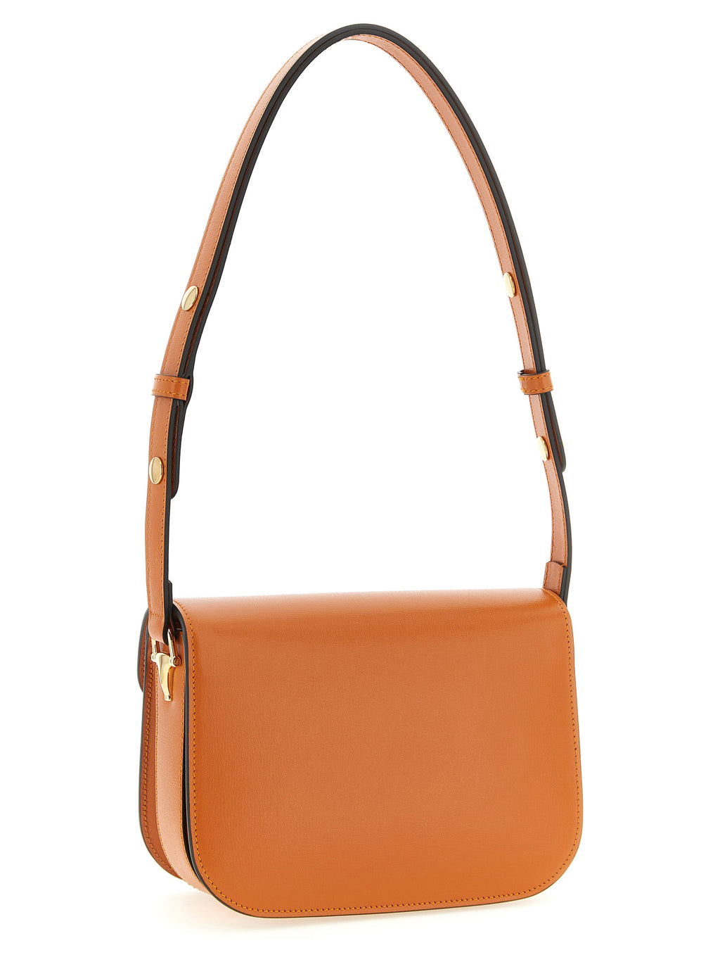Sac à main Gucci en cuir de veau orange, sac à bandoulière élégant avec logo Gucci visible sur le devant.