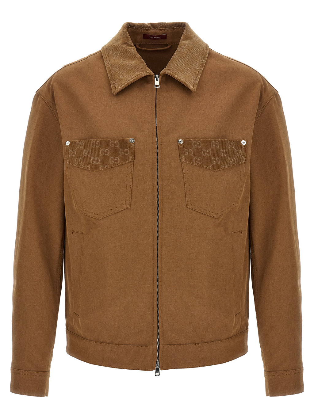 Veste longue en coton marron de Gucci, veste élégante avec coupe classique et détails sophistiqués.